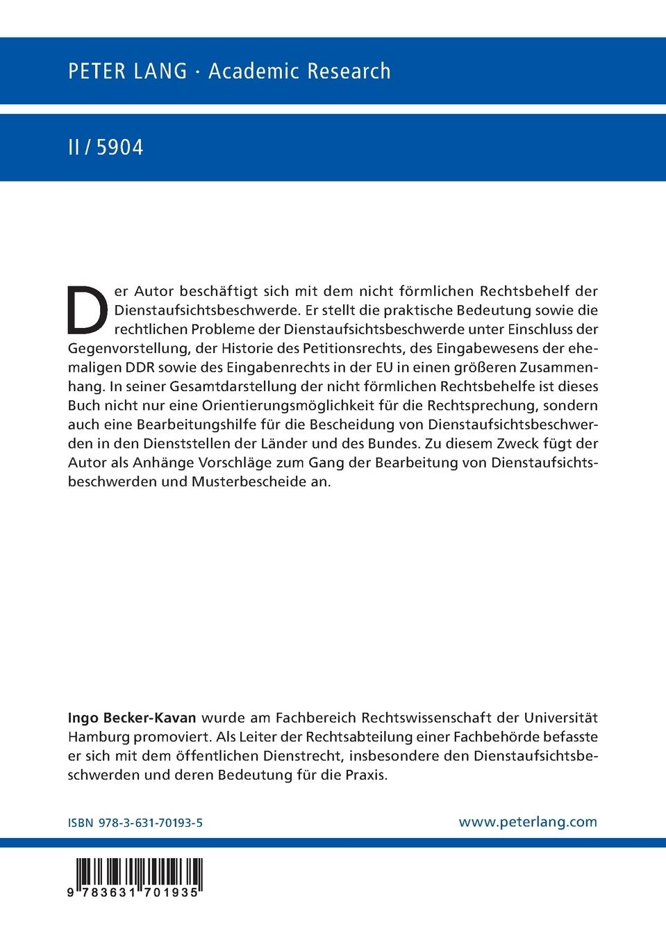 Rückseitencover Rechtliche Fragen der Dienstaufsichtsbeschwerde