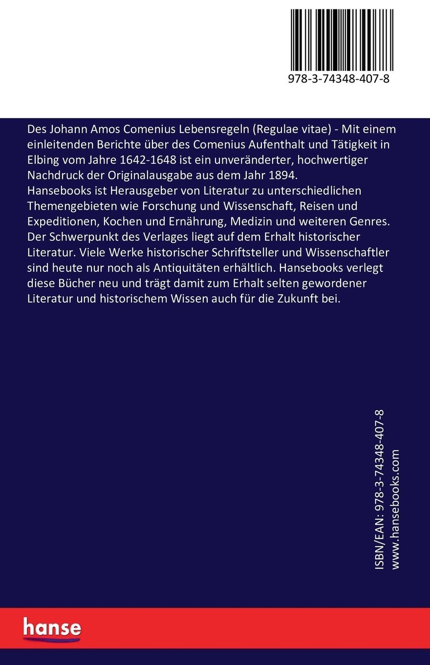 Rückseitencover Des Johann Amos Comenius Lebensregeln (Regulae vitae)