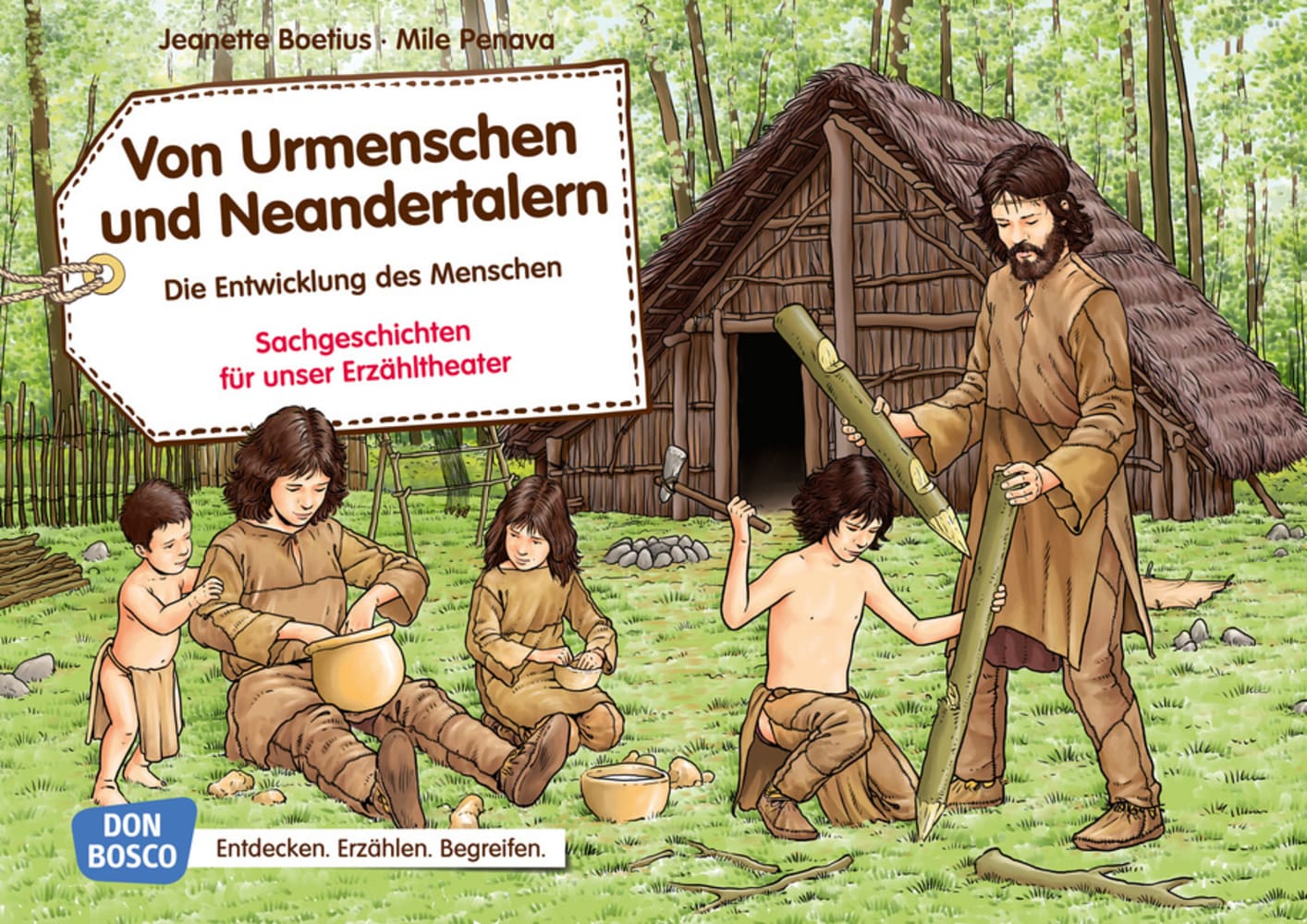 Vorderes Coverbild Von Urmenschen und Neandertalern. Die Entwicklung des Menschen. Kamishibai Bildkartenset.