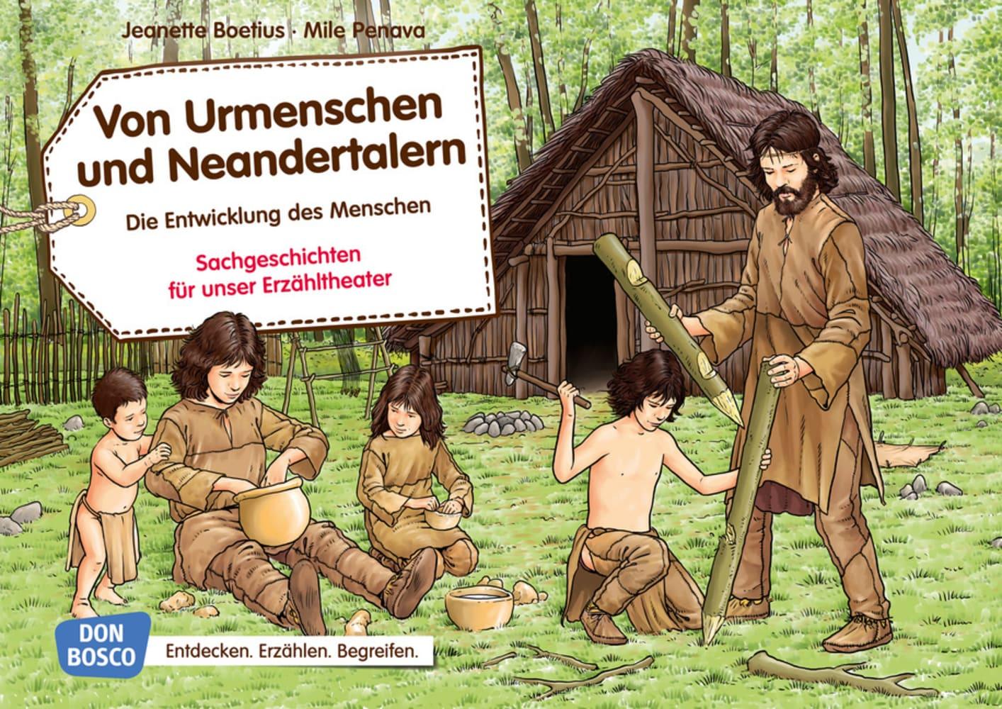 Vorderes Coverbild Von Urmenschen und Neandertalern. Die Entwicklung des Menschen. Kamishibai Bildkartenset.