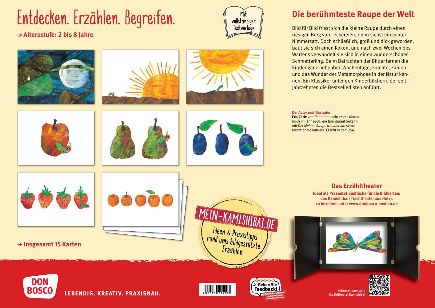 Beispielinhalt (Bild) Die kleine Raupe Nimmersatt. Kamishibai Bildkartenset.
