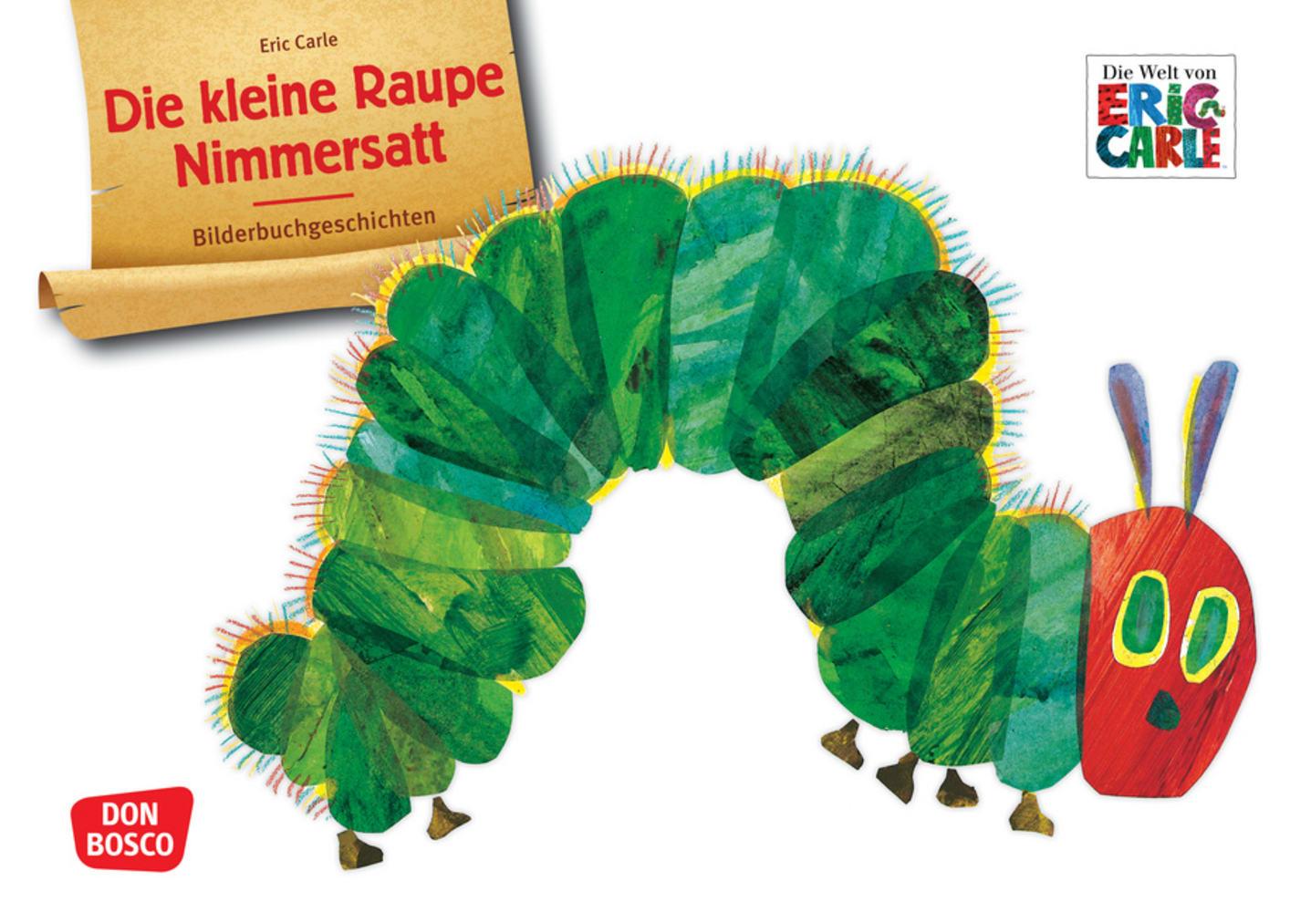 Vorderes Coverbild Die kleine Raupe Nimmersatt. Kamishibai Bildkartenset.