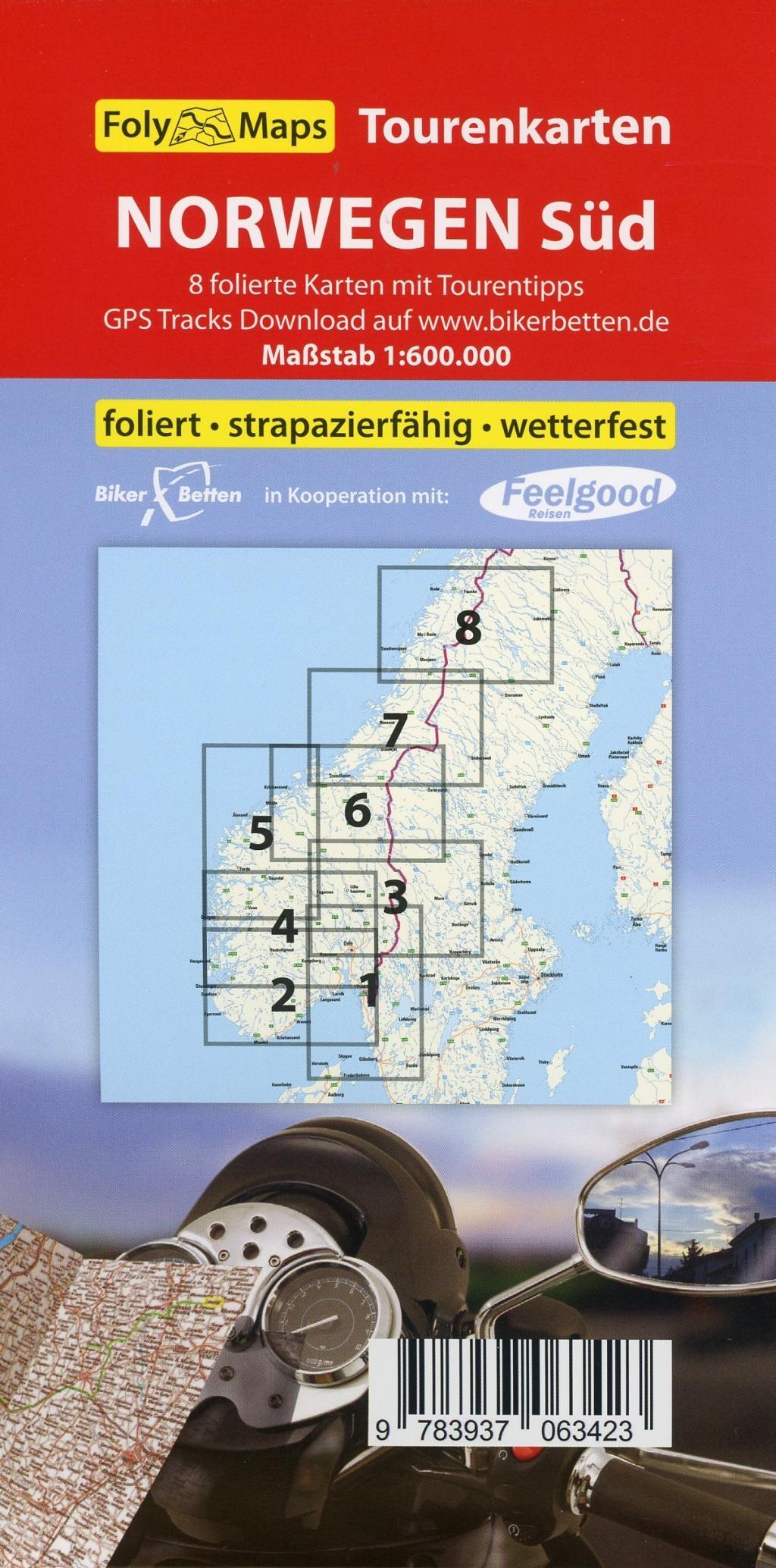 Beispielinhalt (Bild) Norwegen Süd 1 : 600 000. 8 folierte Karten mit Tourentipps und motorradfreundlichen Hotels
