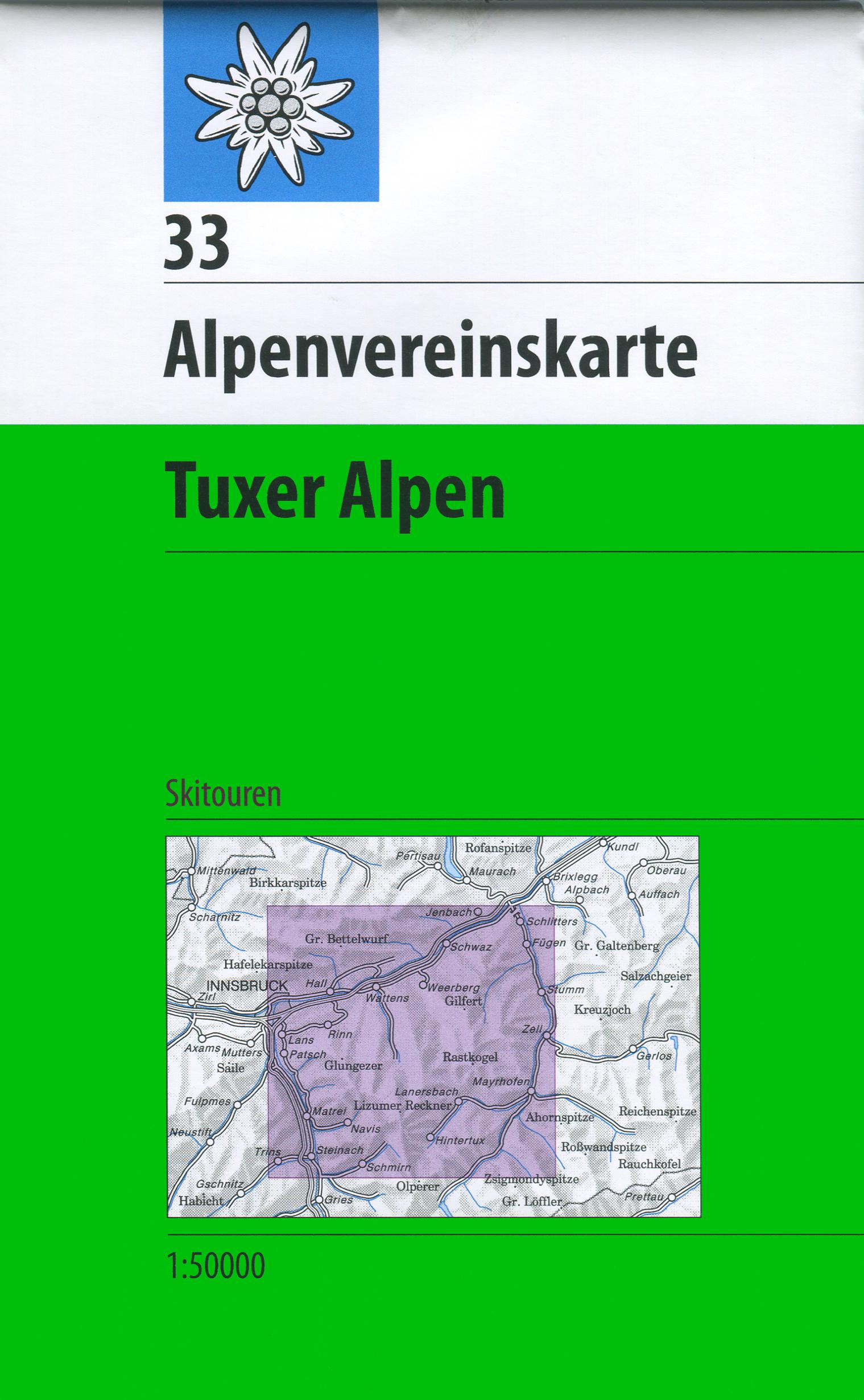 Vorderes Coverbild DAV Alpenvereinskarte 33 Tuxer Alpen 1 : 50 000 Skirouten
