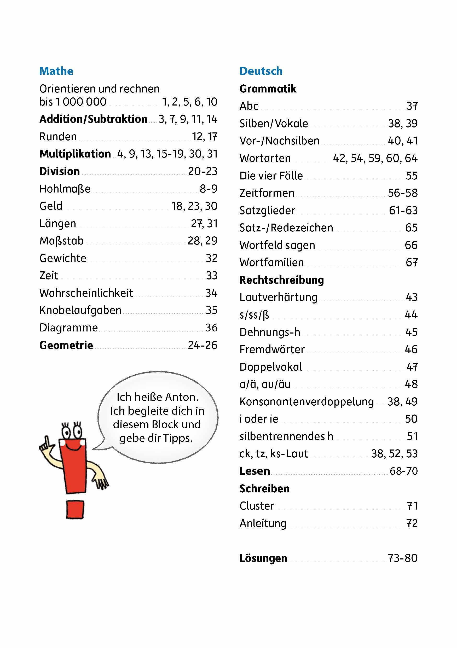 Beispielinhalt (Bild) Quer durch die 4. Klasse, Mathe und Deutsch - Übungsblock