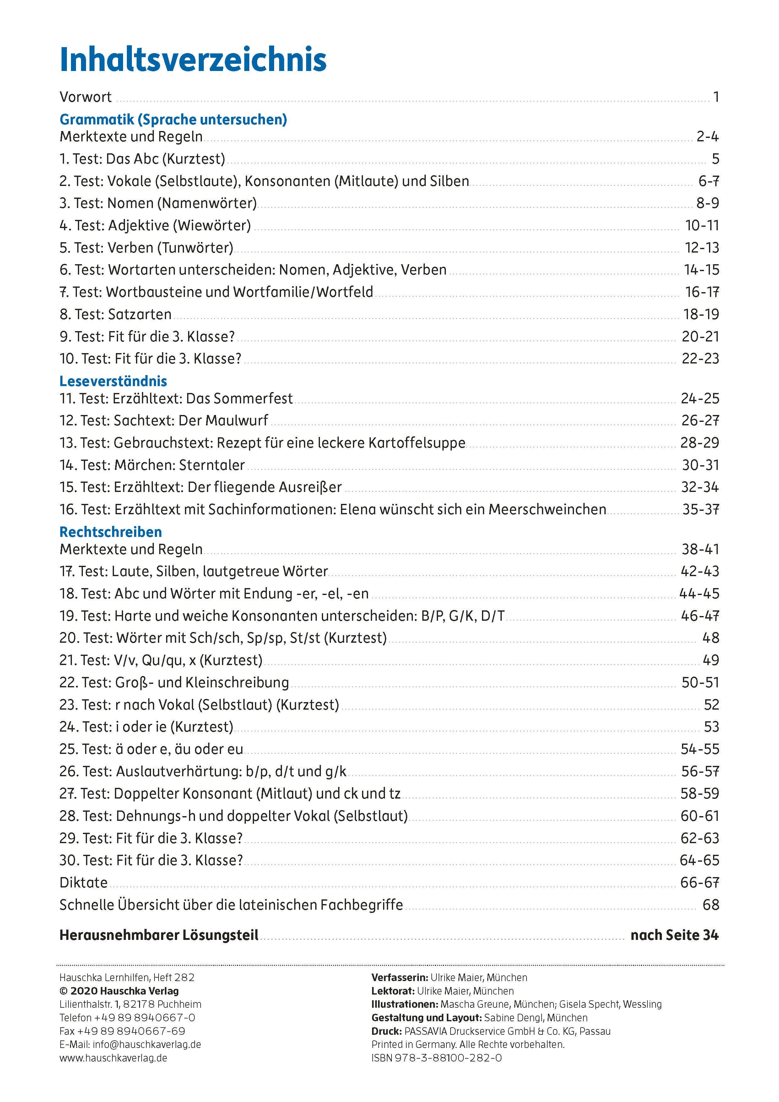 Beispielinhalt (Bild) Tests in Deutsch - Lernzielkontrollen 2. Klasse