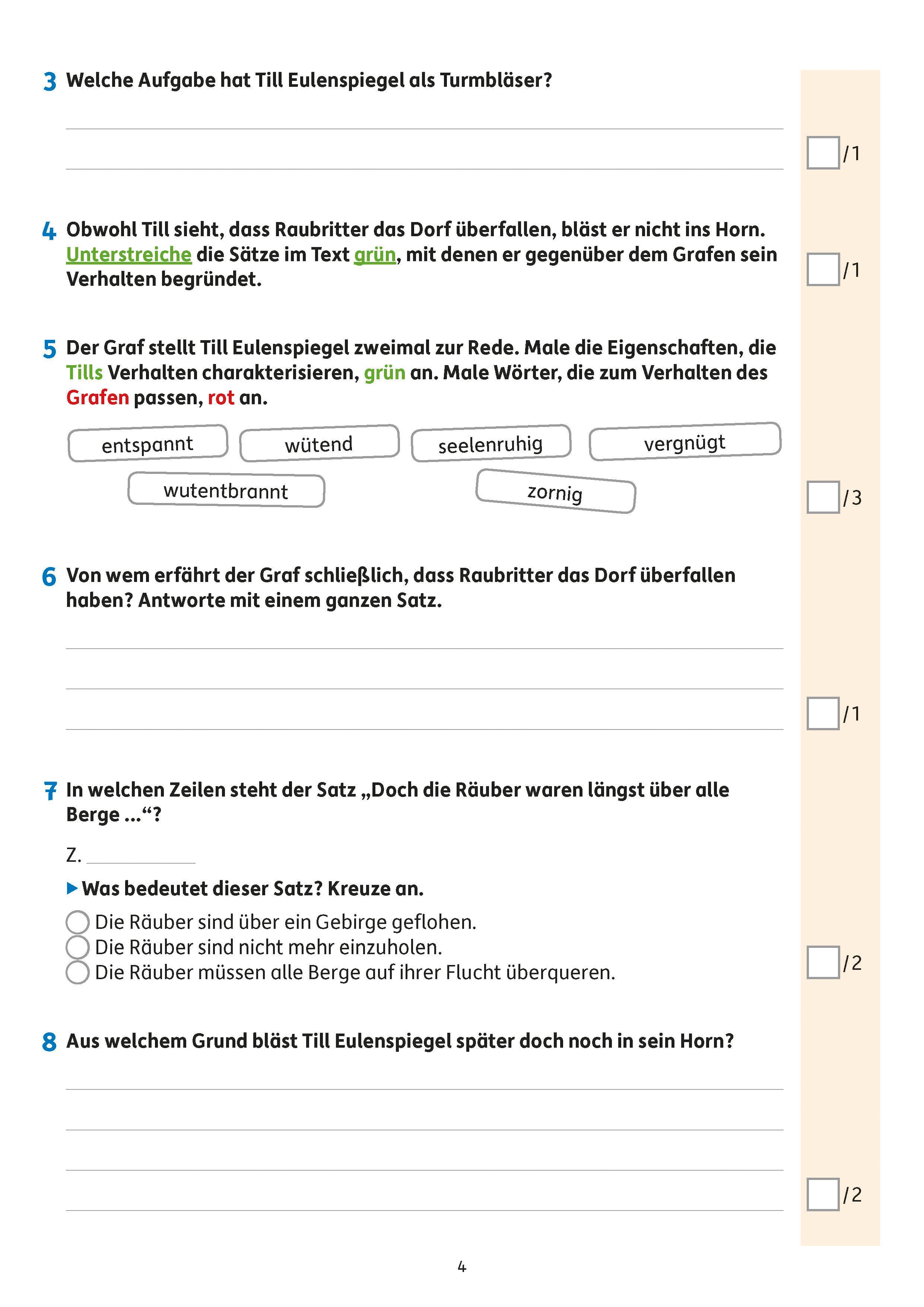 Beispielinhalt (Bild) Lesetests in Deutsch - Lernzielkontrollen 4. Klasse, A4-Heft