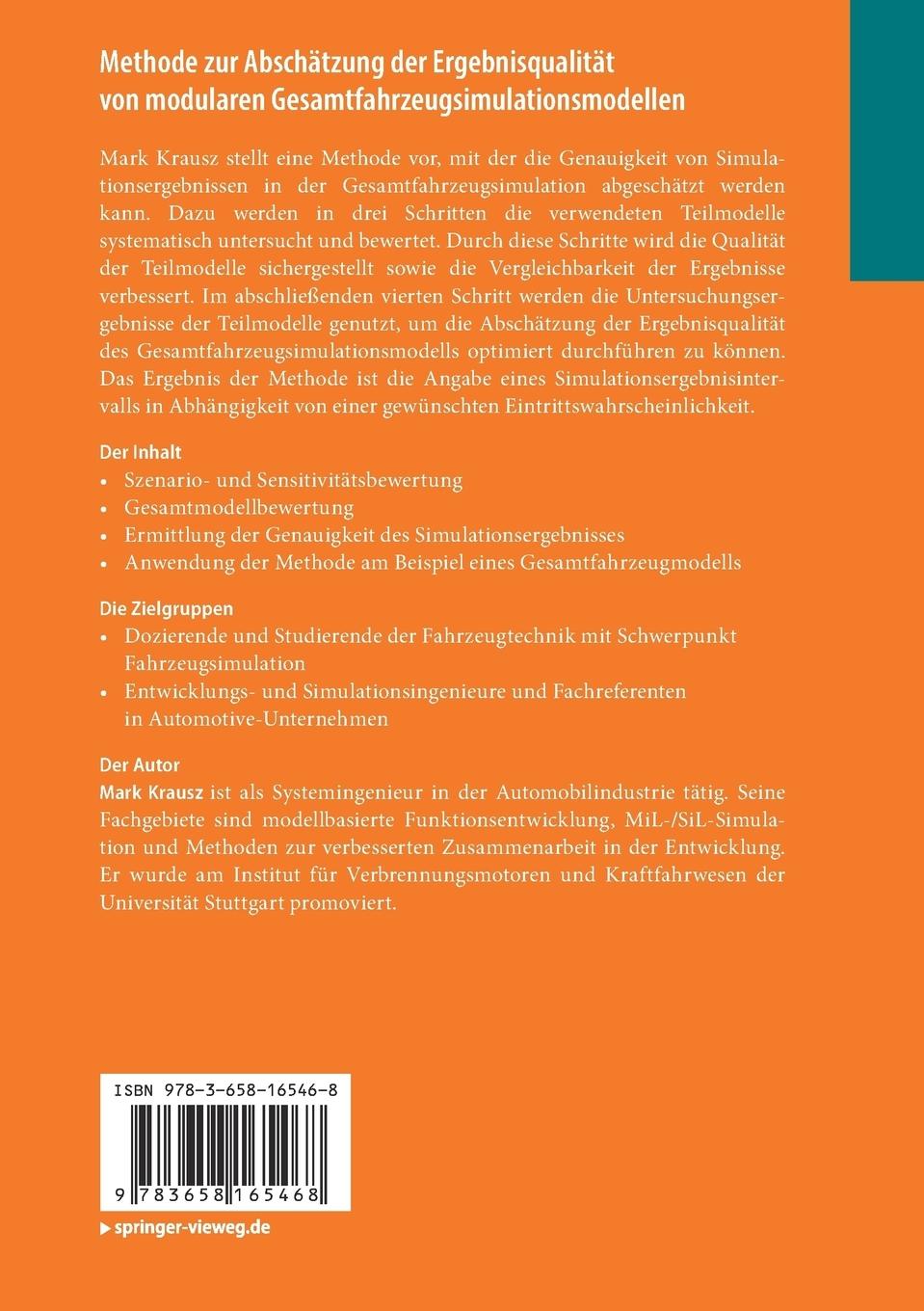 Rückseitencover Methode zur Abschätzung der Ergebnisqualität von modularen Gesamtfahrzeugsimulationsmodellen