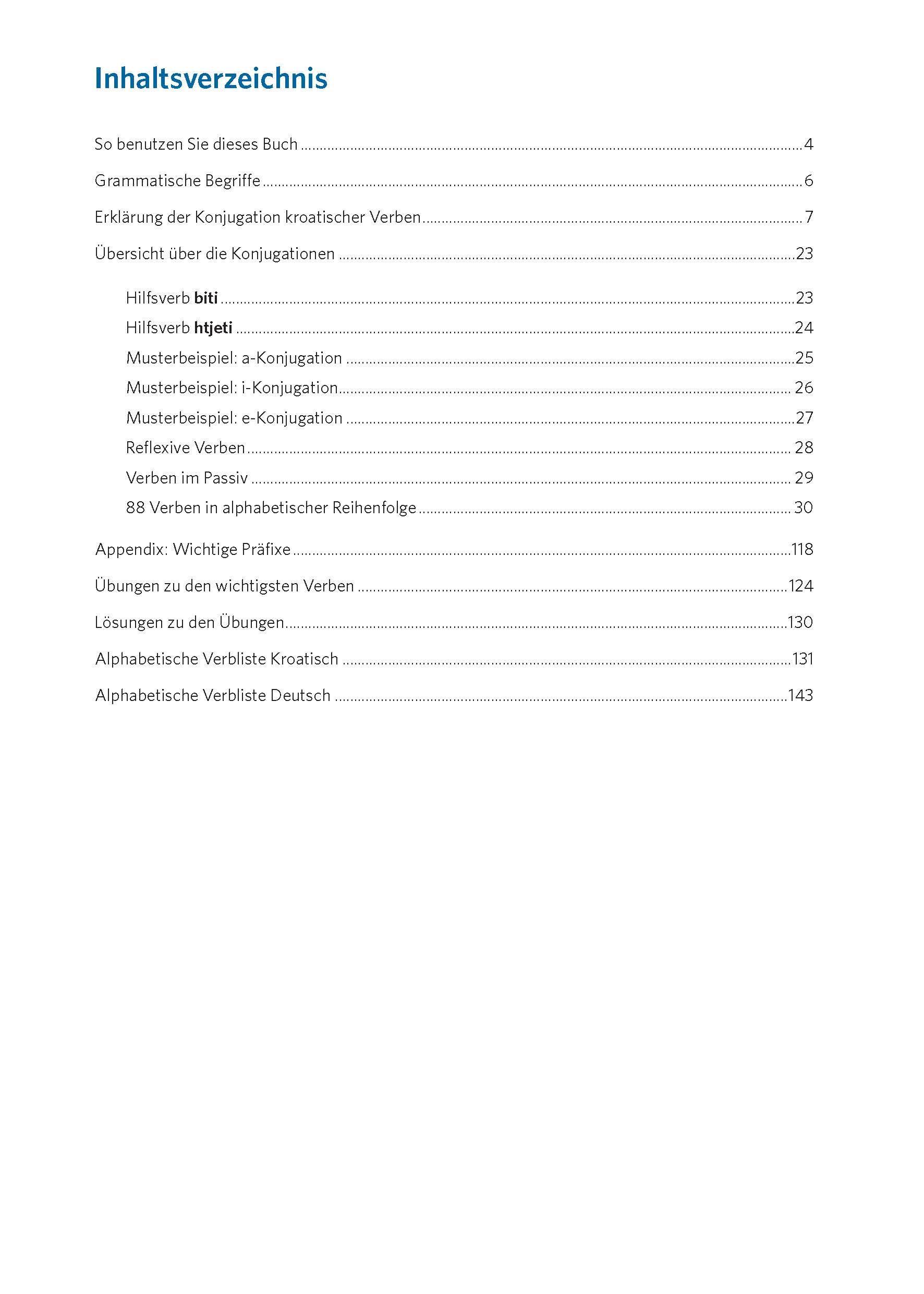 Beispielinhalt (Bild) PONS Verbtabellen Kroatisch