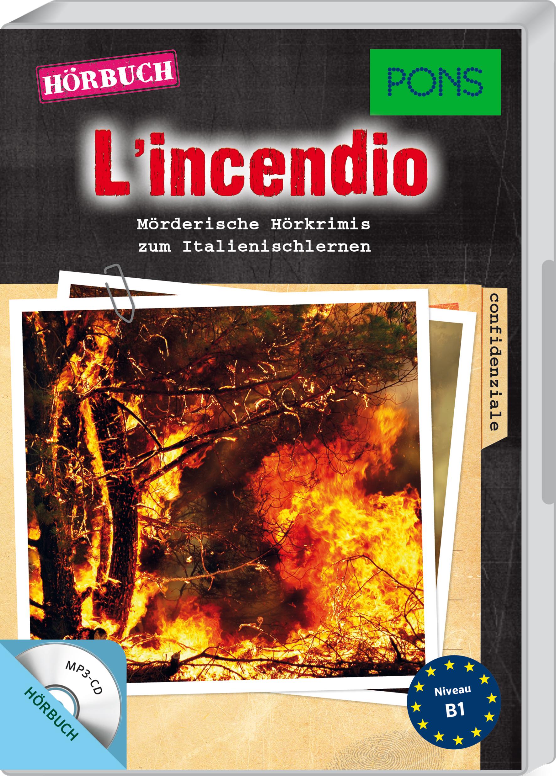 Vorderes Coverbild PONS Hörkrimi Italienisch - L'incendio