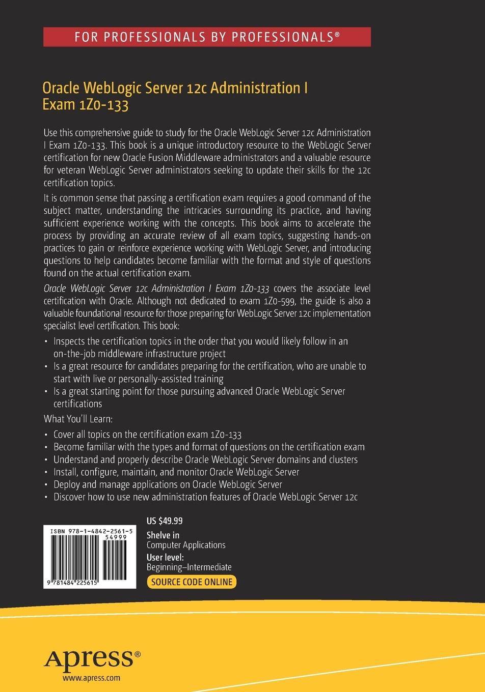 Rückseitencover Oracle WebLogic Server 12c Administration I Exam 1Z0-133