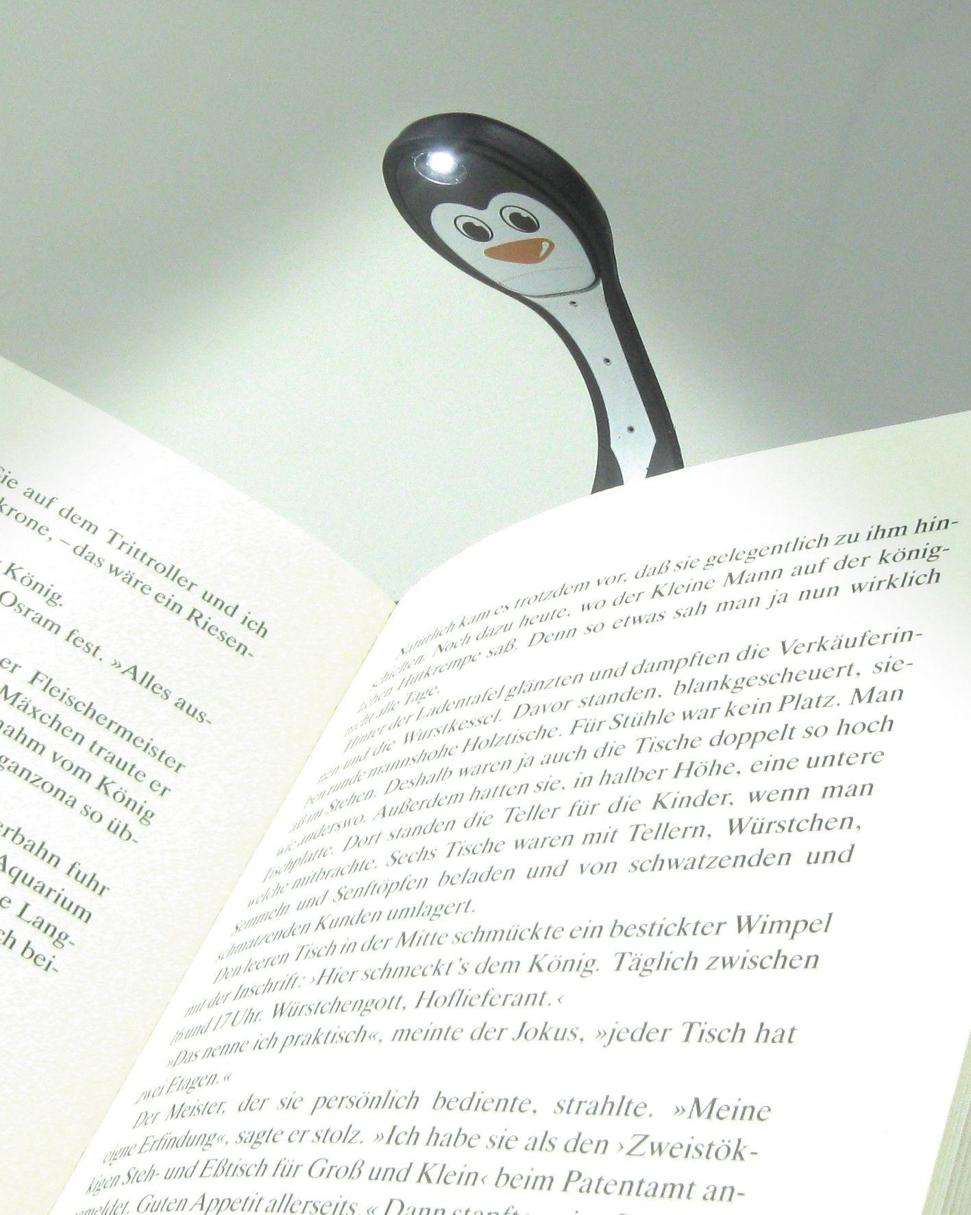 Beispielinhalt (Bild) Flexilight Leselicht (Pinguin) | 2 in 1 Leselampe & Lesezeichen | Geschenk für Leser, Buchliebhaber | Deutsche Ausgabe