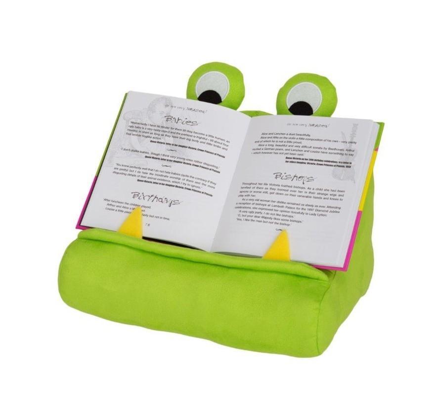 Beispielinhalt (Bild) Bookmonster Grün | Lesekissen für Bücher und Tablets | Buchständer | Tablethalter | Lesehillfe | Deutsche Ausgabe