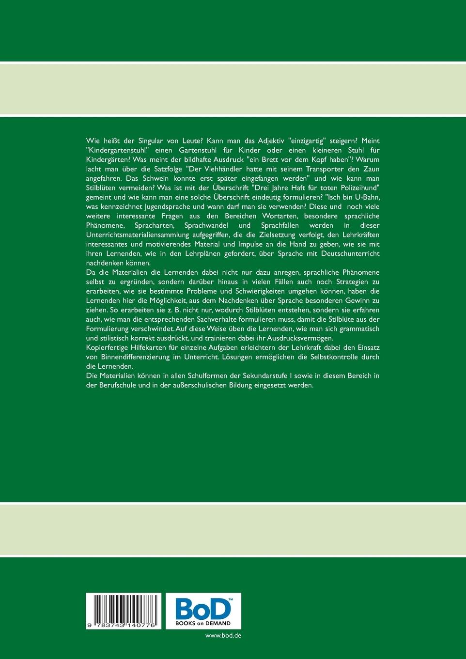 Rückseitencover Nachdenken über Sprache mit Gewinn