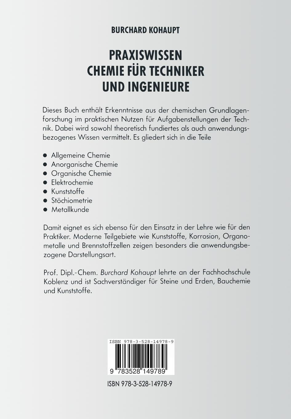 Rückseitencover Praxiswissen Chemie für Techniker und Ingenieure