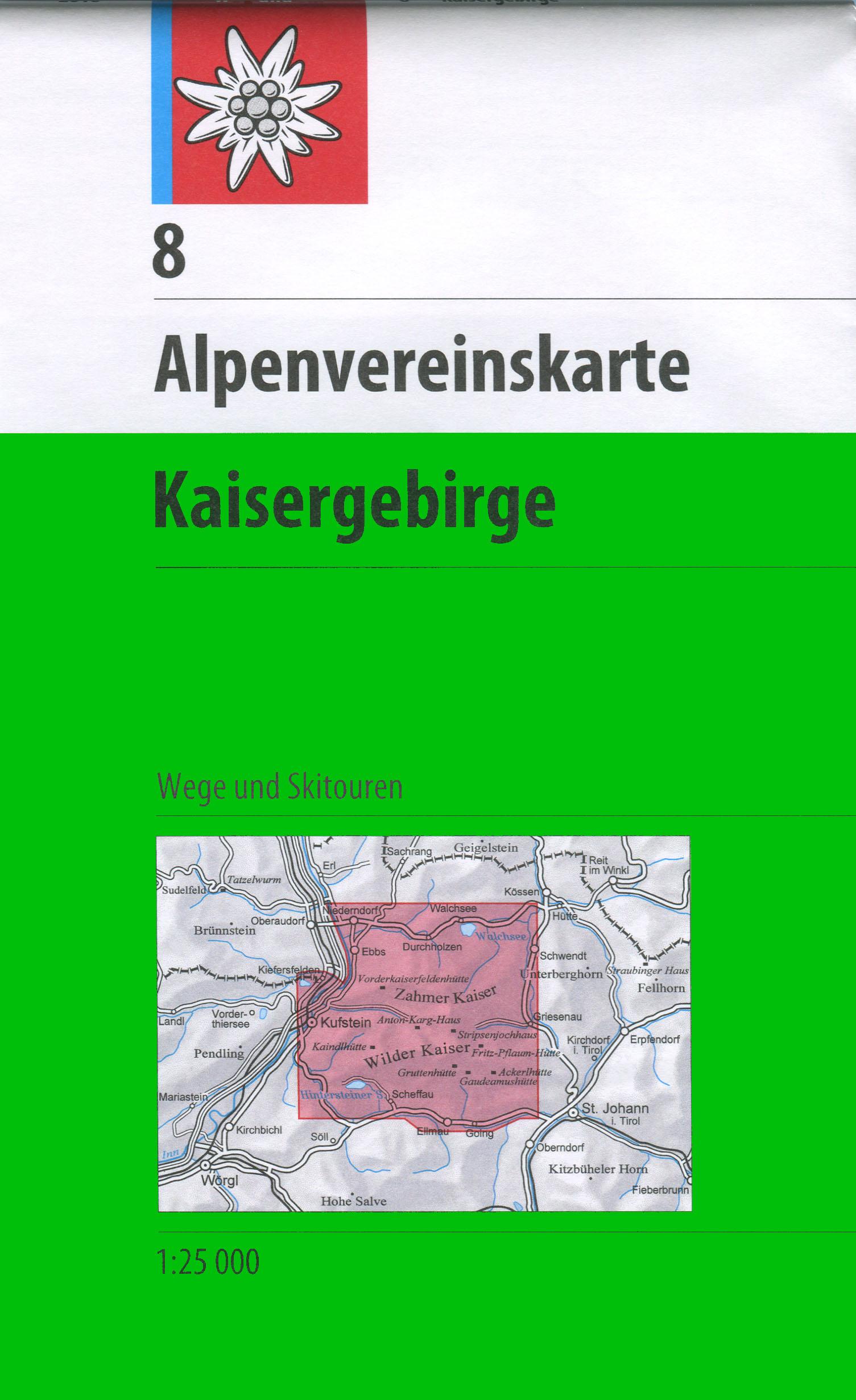 Vorderes Coverbild DAV Alpenvereinskarte 08 Kaisergebirge 1 : 25 000 mit Wegmarkierungen und Skirouten