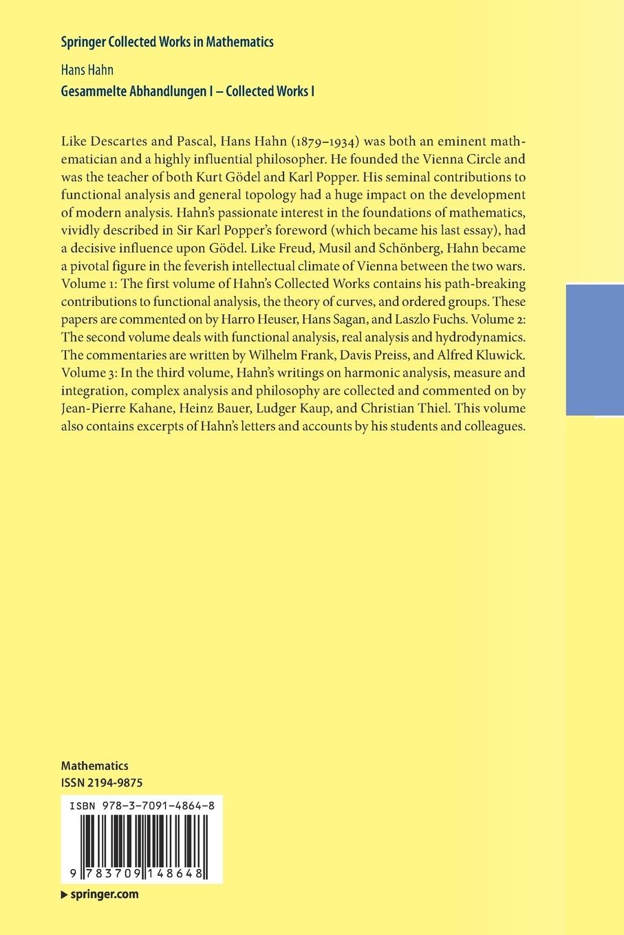 Rückseitencover Gesammelte Abhandlungen I - Collected Works I