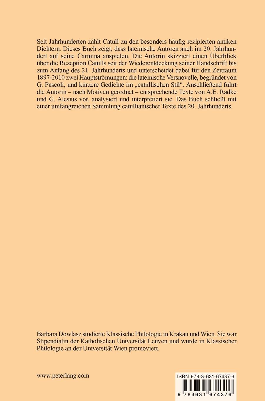 Rückseitencover Catull-Rezeption in lateinischen Dichtungen von 1897 bis 2010