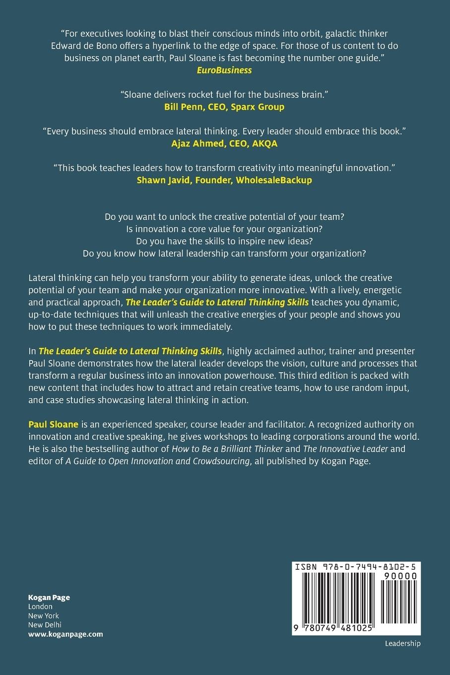 Rückseitencover Leader's Guide to Lateral Thinking Skills