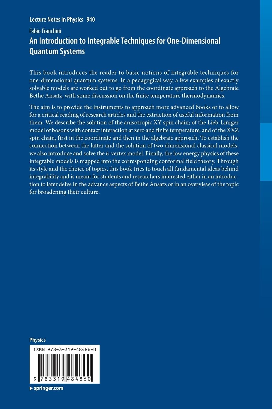 Rückseitencover An Introduction to Integrable Techniques for One-Dimensional Quantum Systems