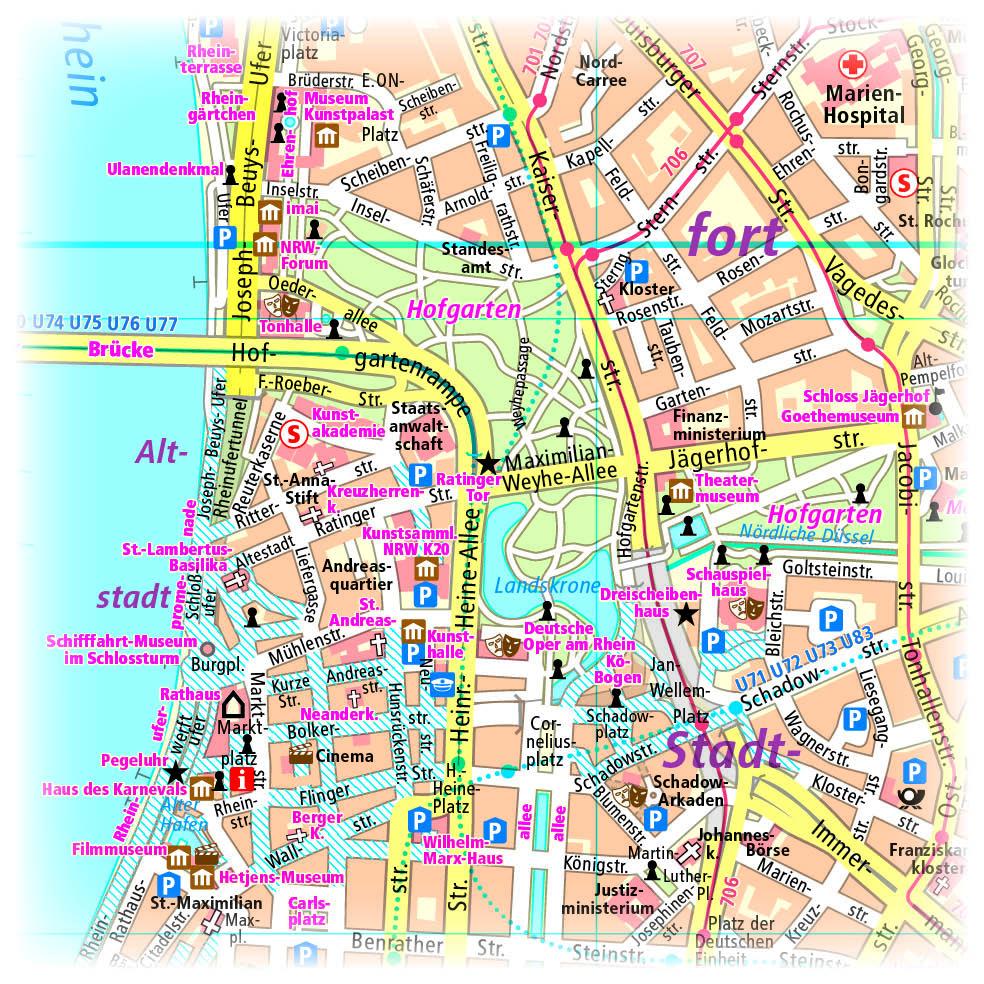 Beispielinhalt (Bild) Düsseldorf. Stadtplan 1:16 000