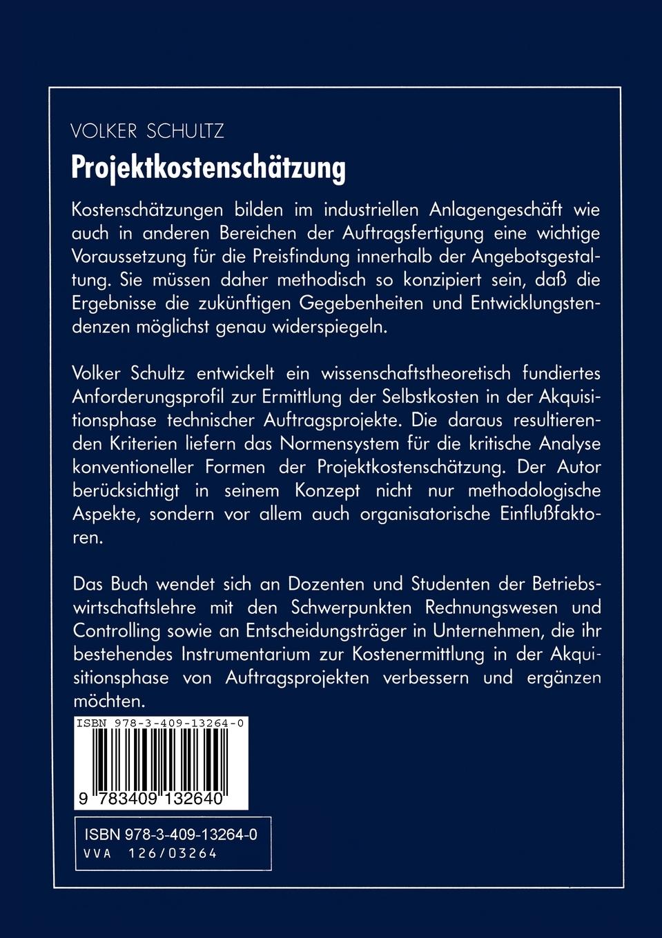 Rückseitencover Projektkostenschätzung