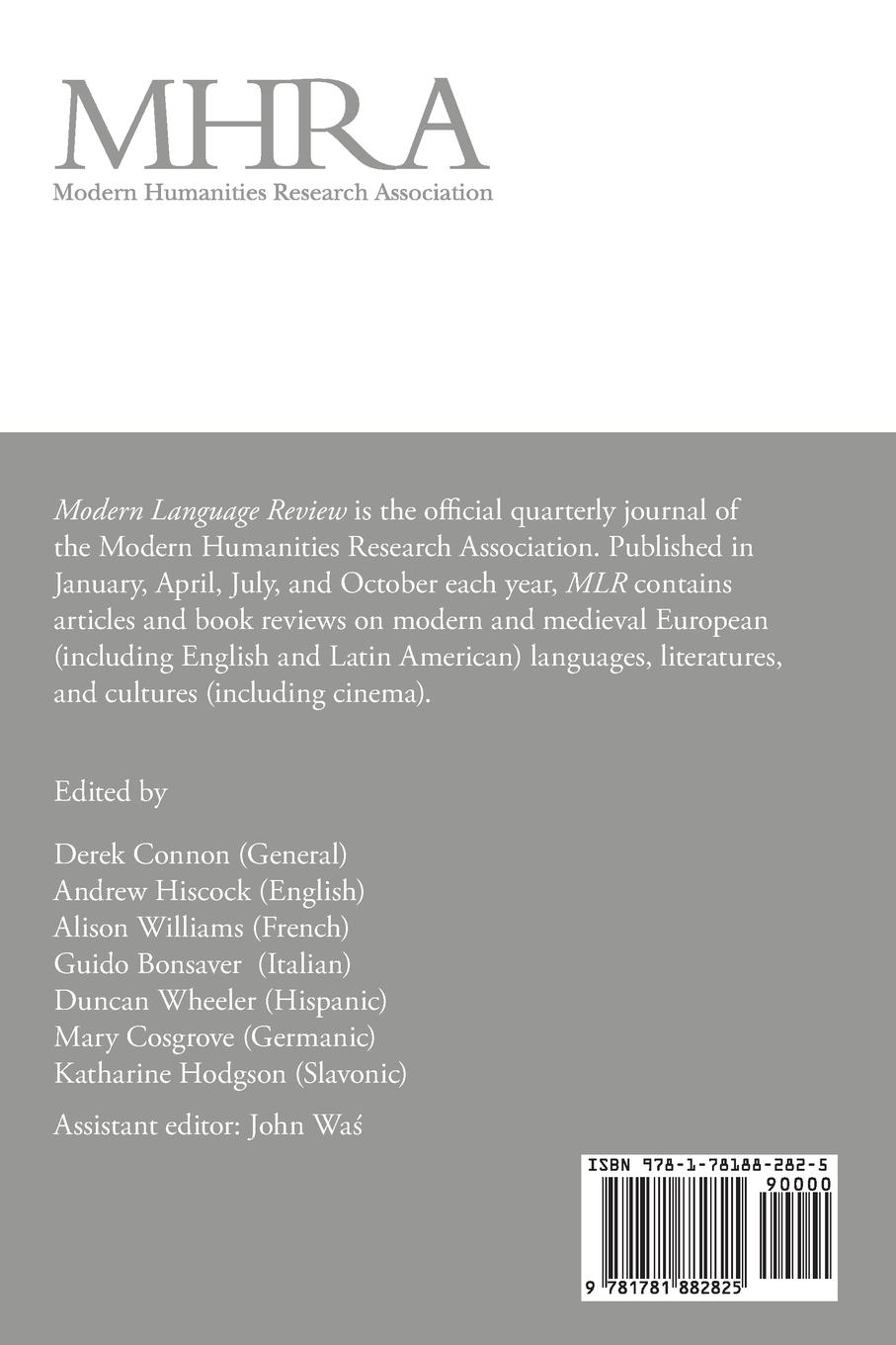 Rückseitencover Modern Language Review (112