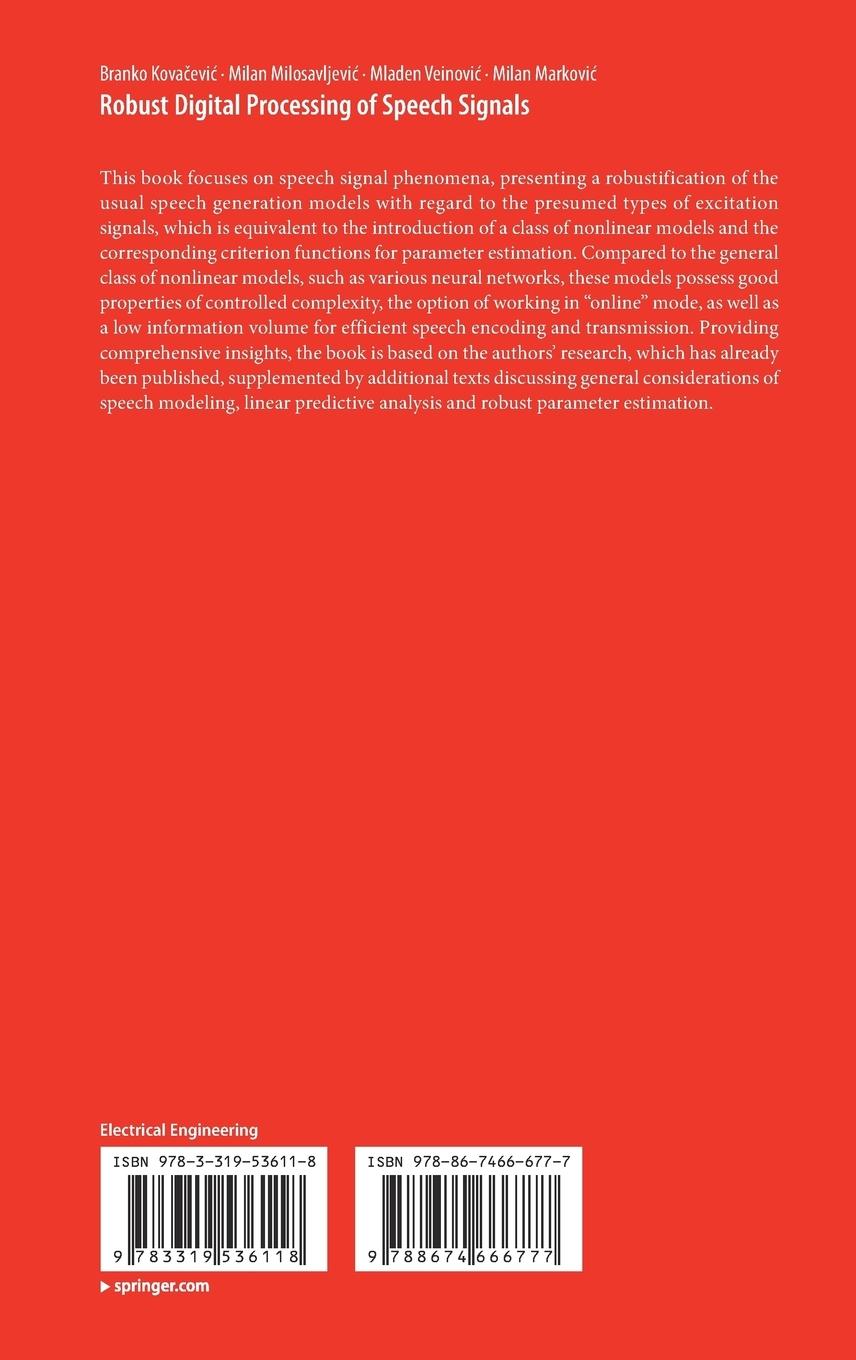 Rückseitencover Robust Digital Processing of Speech Signals