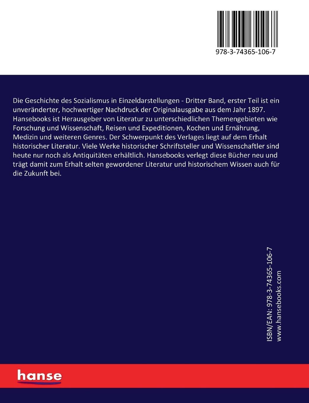 Rückseitencover Die Geschichte des Sozialismus in Einzeldarstellungen