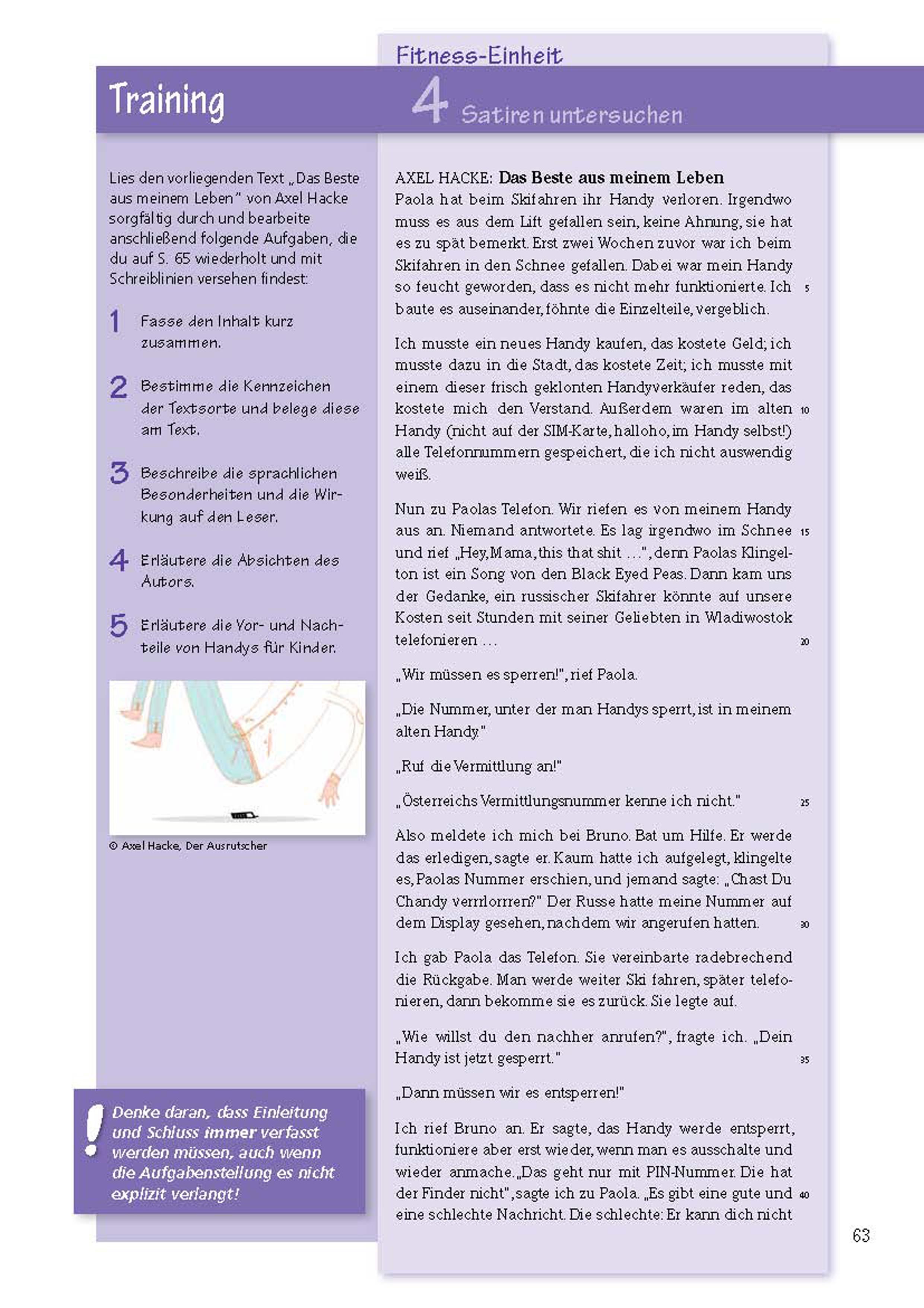Beispielinhalt (Bild) Texte analysieren und verfassen: Reportagen, Kommentare, Glossen, Satiren, Kurzgeschichten, Romane und Novellen + Aufgaben mit Lösungen. Deutsch Klasse 8-10.