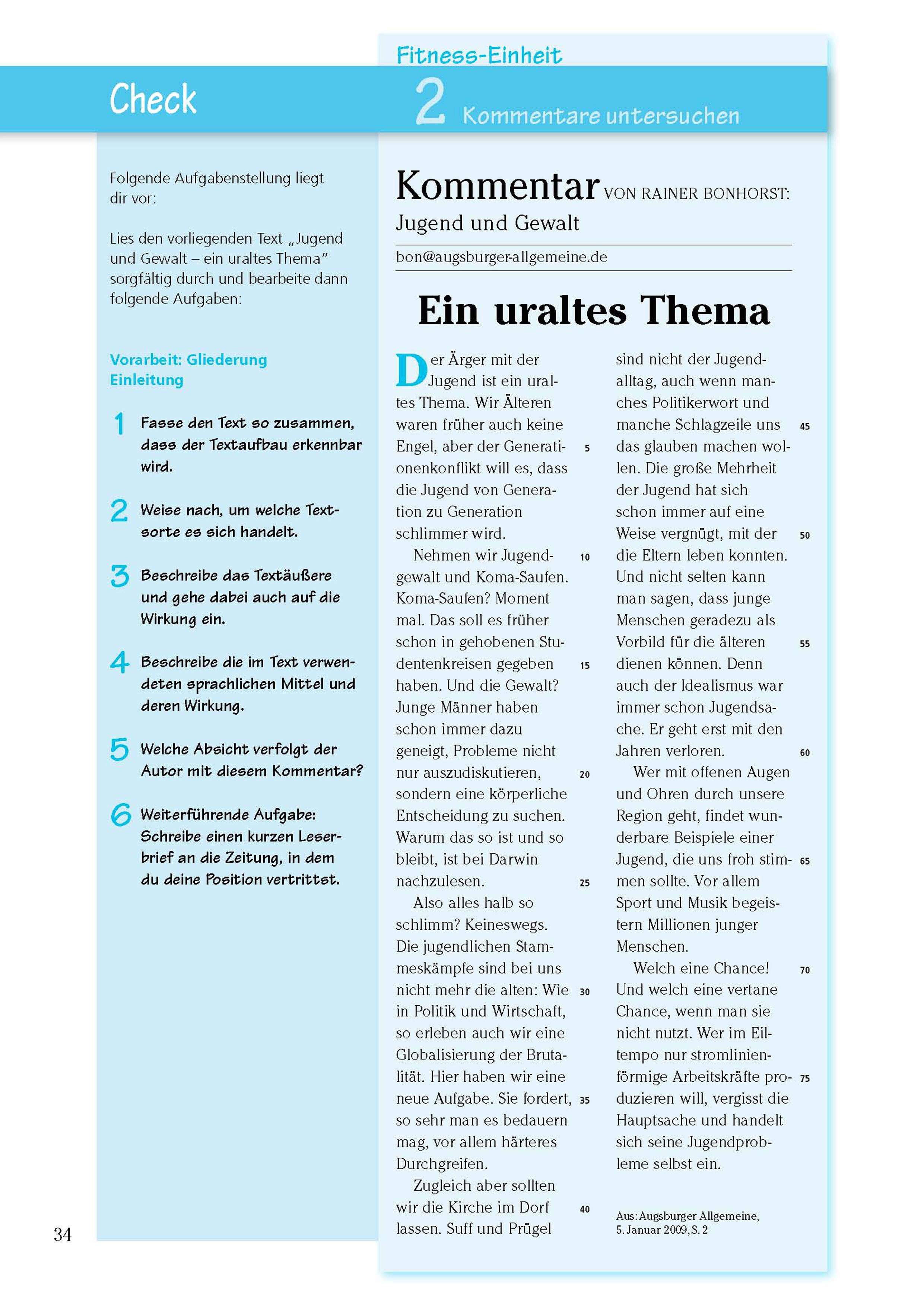 Beispielinhalt (Bild) Texte analysieren und verfassen: Reportagen, Kommentare, Glossen, Satiren, Kurzgeschichten, Romane und Novellen + Aufgaben mit Lösungen. Deutsch Klasse 8-10.