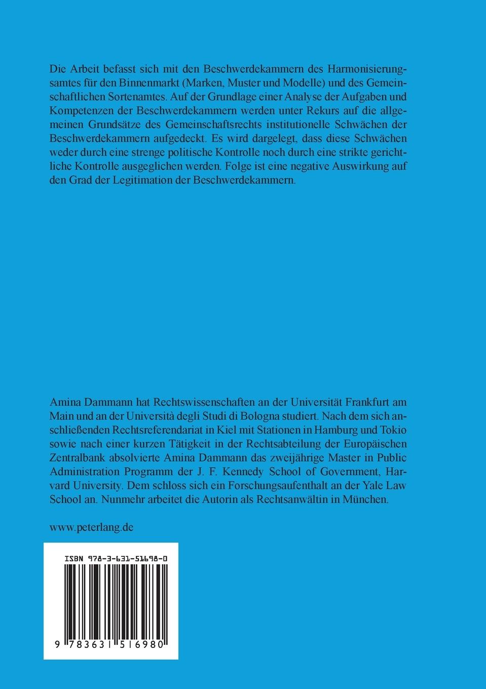 Rückseitencover Die Beschwerdekammern der europäischen Agenturen