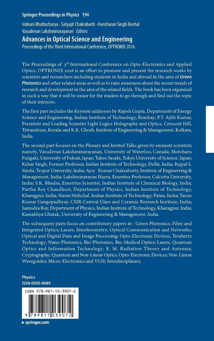 Rückseitencover Advances in Optical Science and Engineering