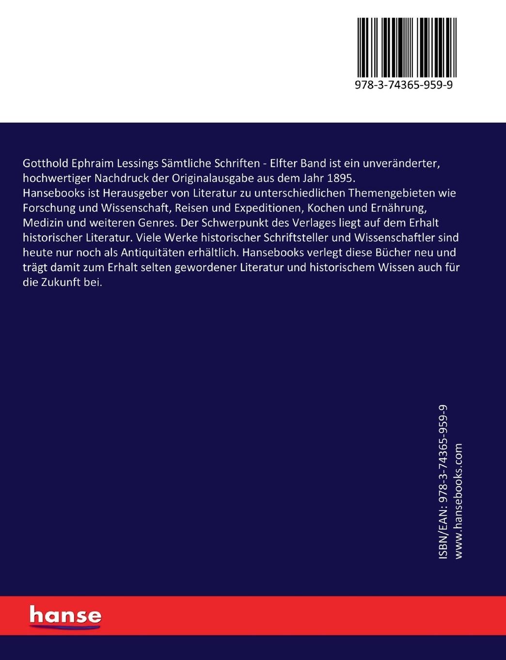 Rückseitencover Gotthold Ephraim Lessings Sämtliche Schriften