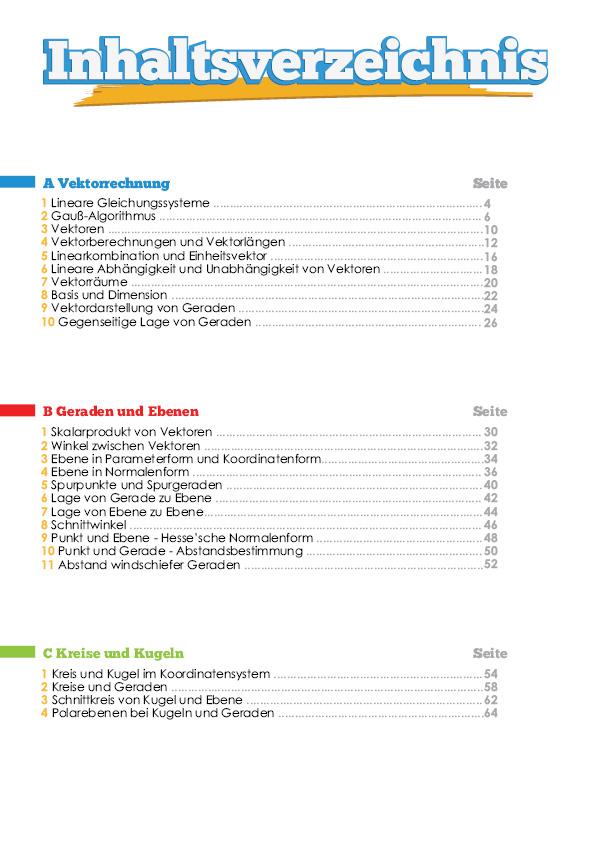 Beispielinhalt (Bild) Mathematik Oberstufe Teil 3 - Vektorrechnung Abitur StrandMathe Übungsheft und Lernheft Gymnasium Klasse 12/13: Matheaufgaben der Schule üben - Lernvideos - Lösungswege - Rechenschritte