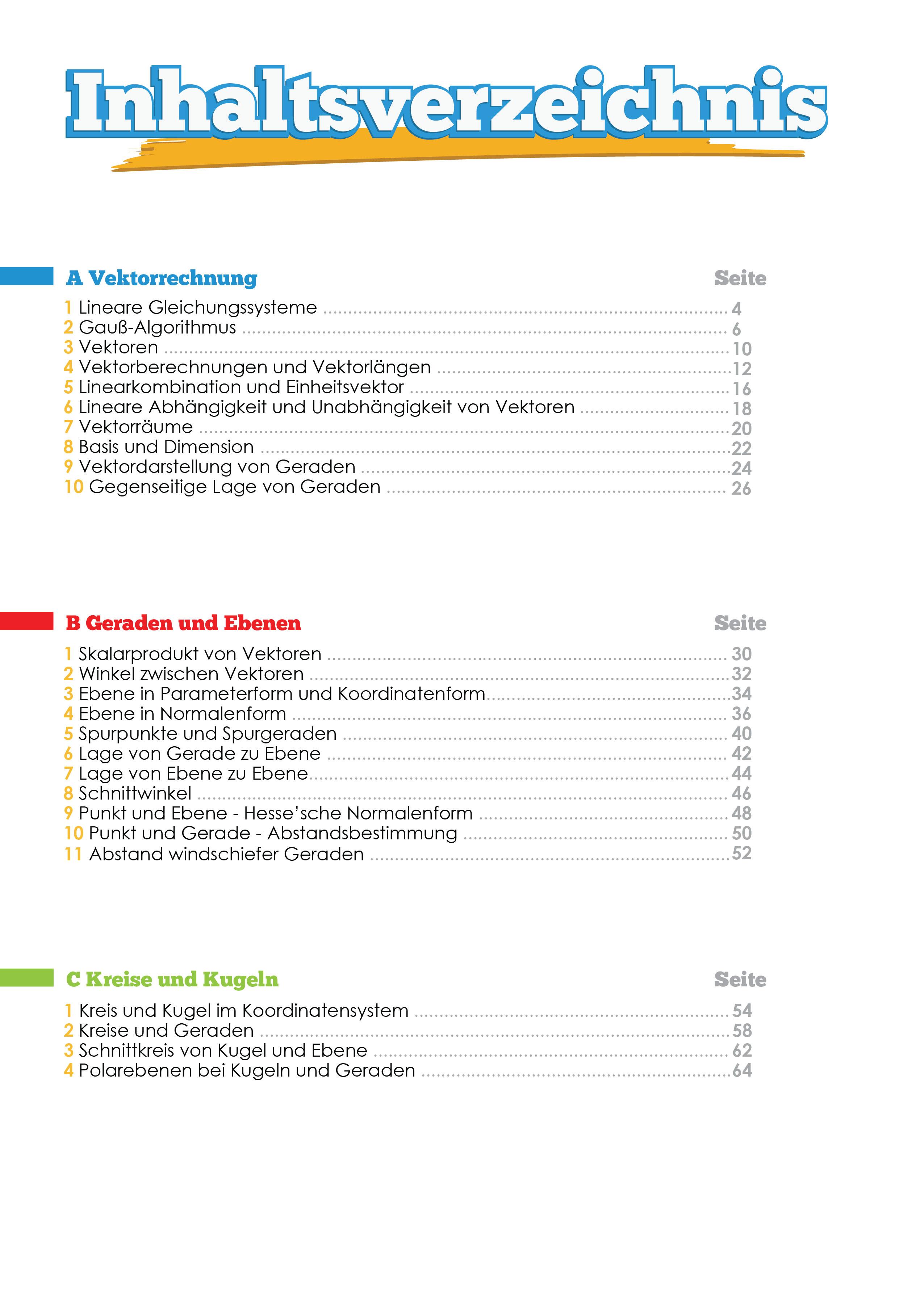 Beispielinhalt (Bild) Mathematik Oberstufe Teil 3 - Vektorrechnung Abitur StrandMathe Übungsheft und Lernheft Gymnasium Klasse 12/13: Matheaufgaben der Schule üben - Lernvideos - Lösungswege - Rechenschritte