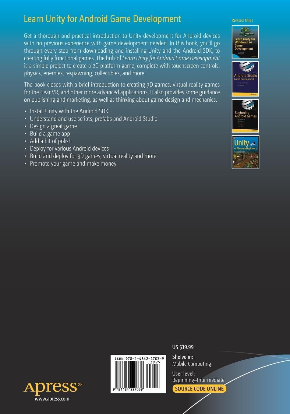 Rückseitencover Learn Unity for Android Game Development