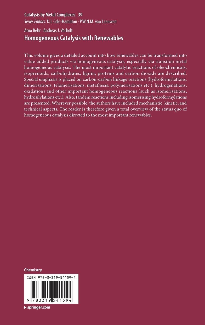 Rückseitencover Homogeneous Catalysis with Renewables