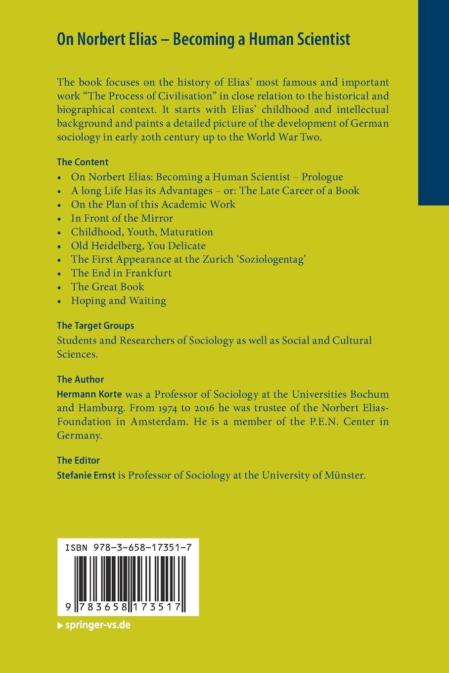 Rückseitencover On Norbert Elias - Becoming a Human Scientist