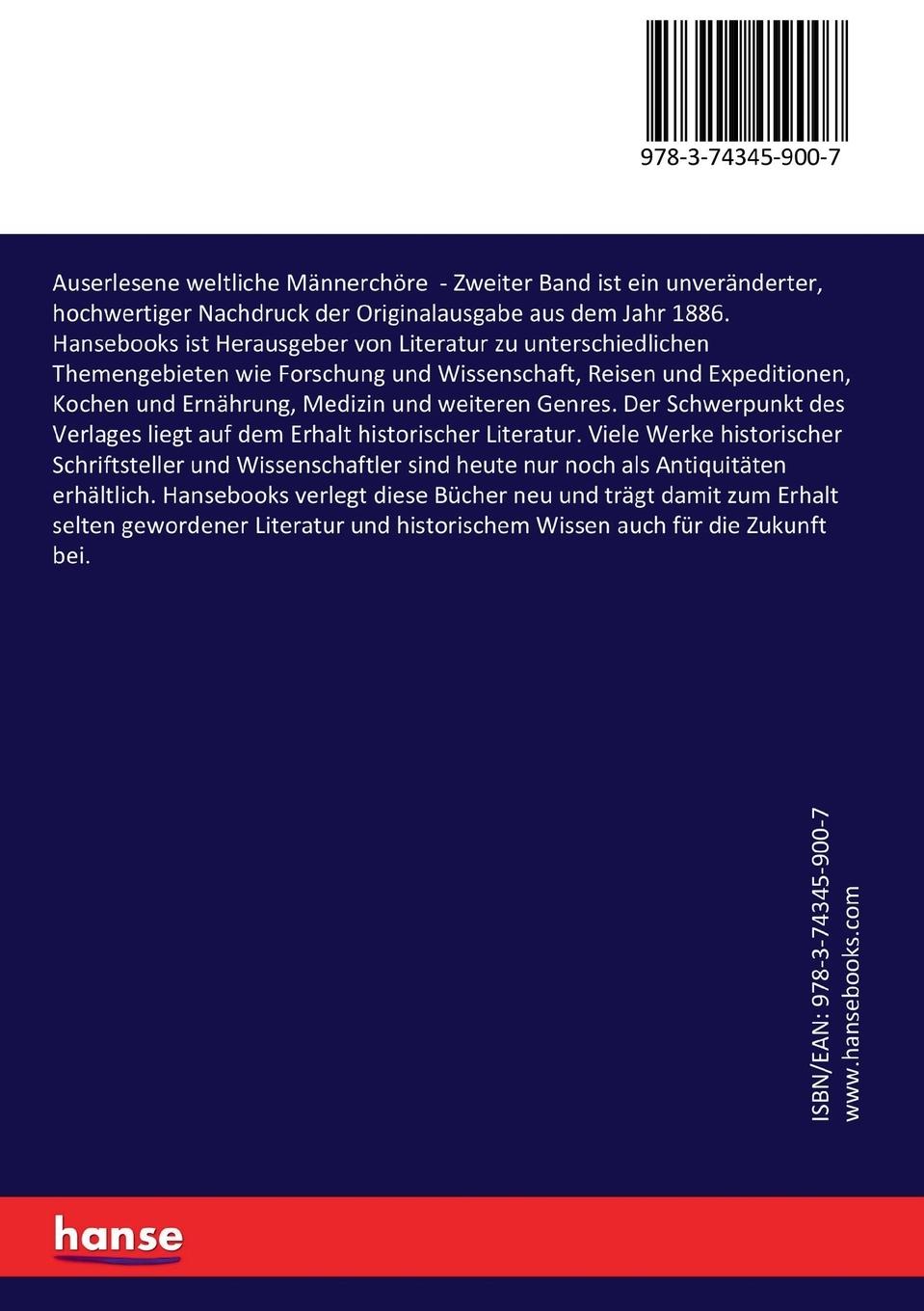 Rückseitencover Auserlesene weltliche Männerchöre