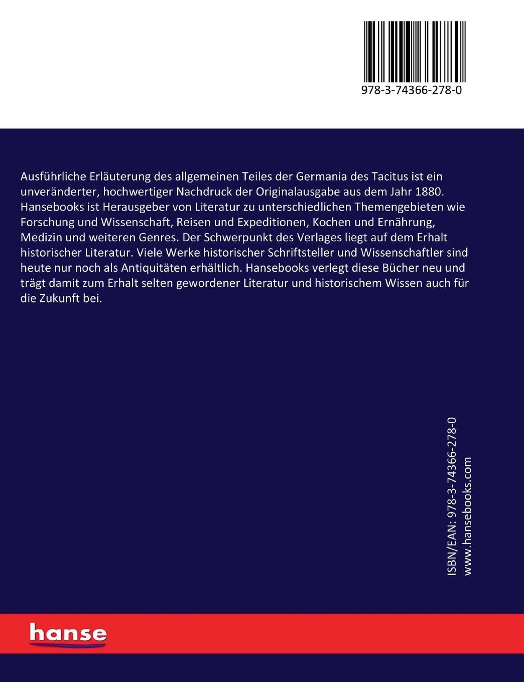 Rückseitencover Ausführliche Erläuterung des allgemeinen Teiles der Germania des Tacitus