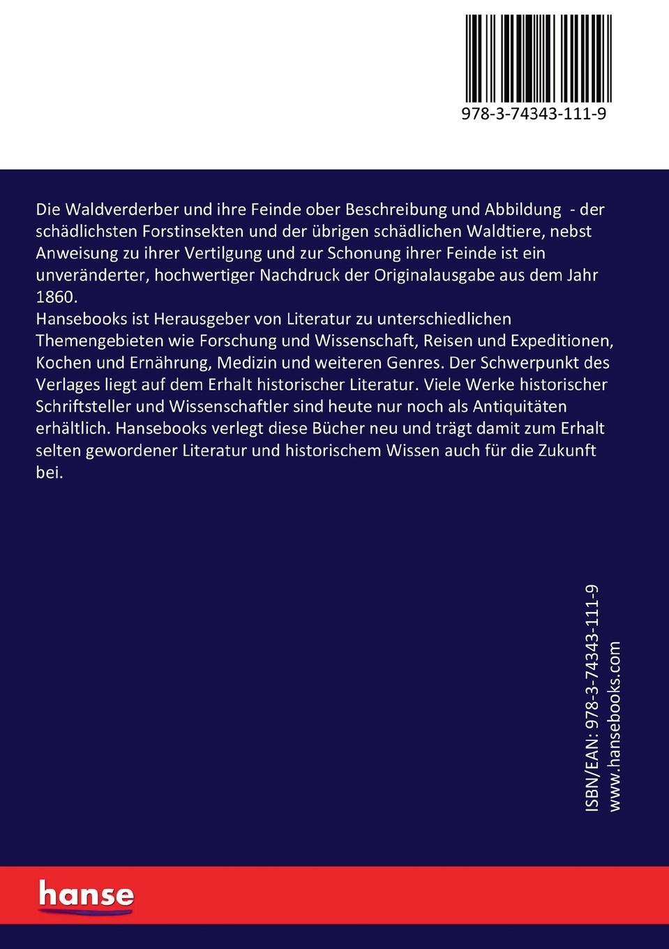 Rückseitencover Die Waldverderber und ihre Feinde ober Beschreibung und Abbildung