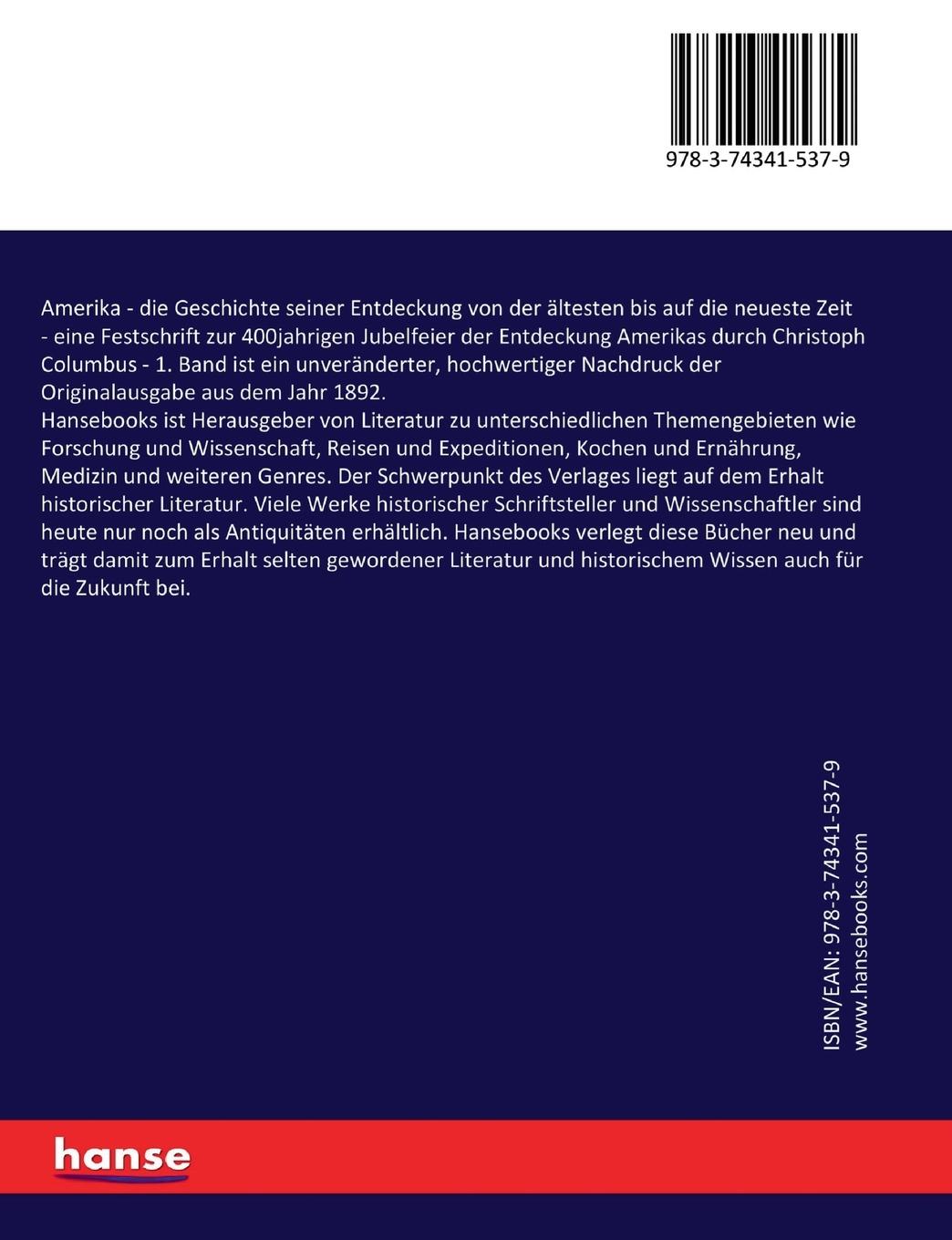 Rückseitencover Amerika - die Geschichte seiner Entdeckung von der ältesten bis auf die neueste Zeit
