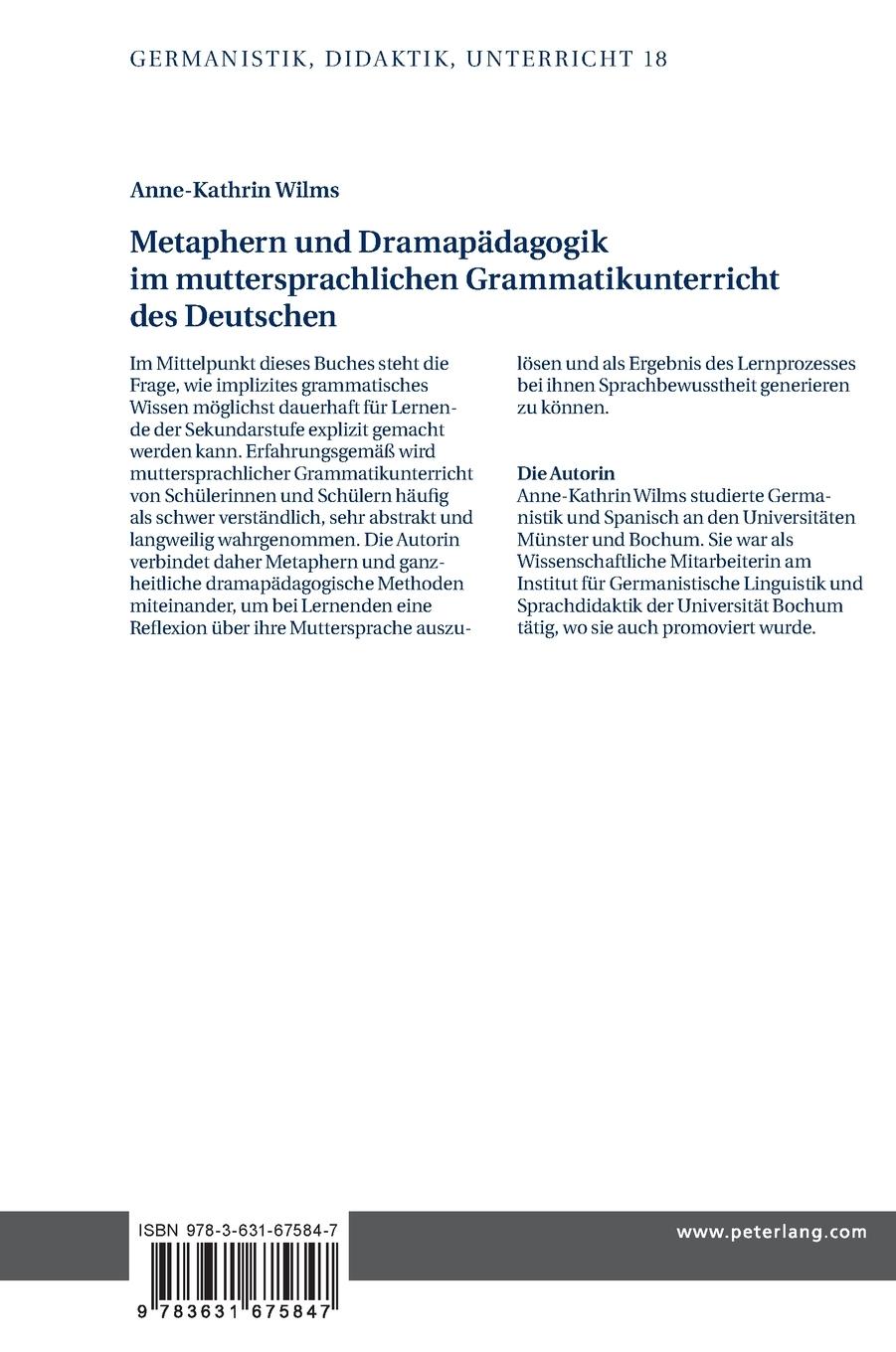 Rückseitencover Metaphern und Dramapädagogik im muttersprachlichen Grammatikunterricht des Deutschen