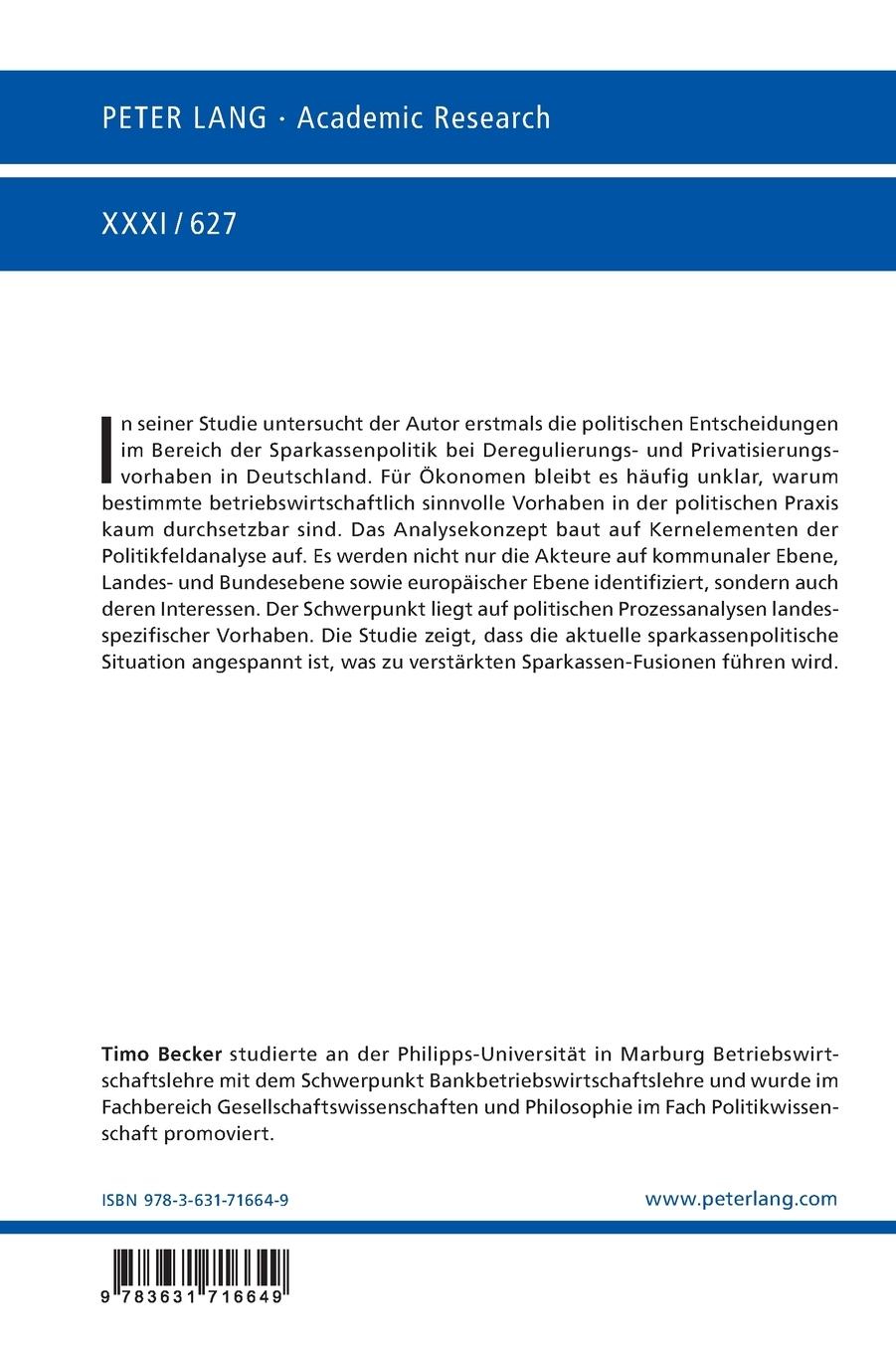 Rückseitencover Sparkassenpolitik in Deutschland