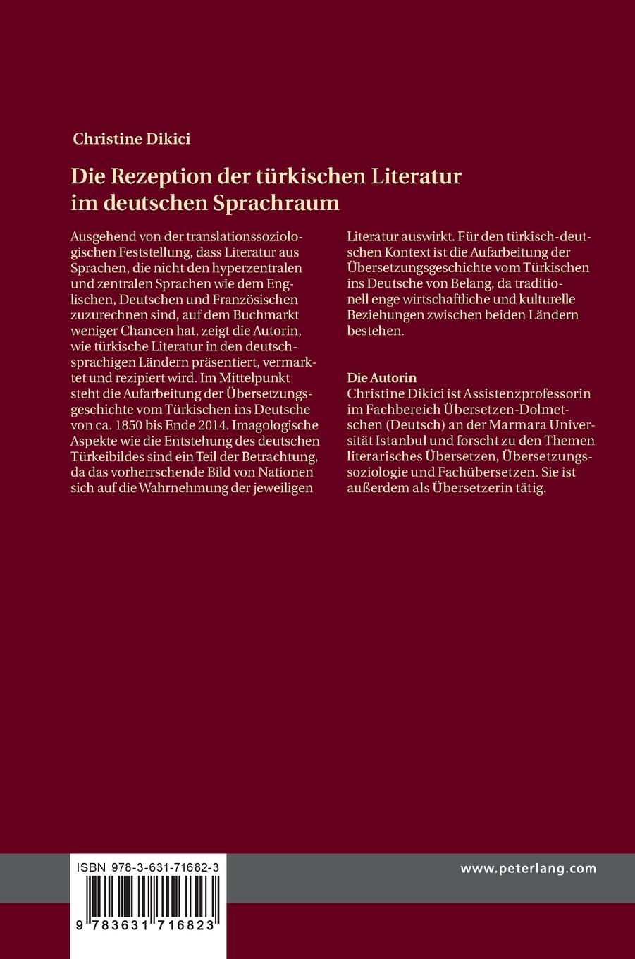 Rückseitencover Die Rezeption der türkischen Literatur im deutschen Sprachraum