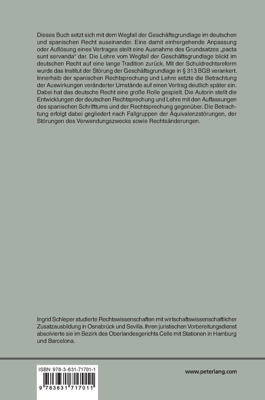 Rückseitencover Wegfall der Geschäftsgrundlage im deutschen und spanischen Recht