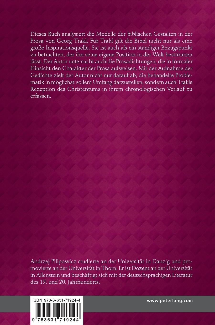 Rückseitencover Die Transgressionen der Bibelfiguren in der Prosa von Georg Trakl