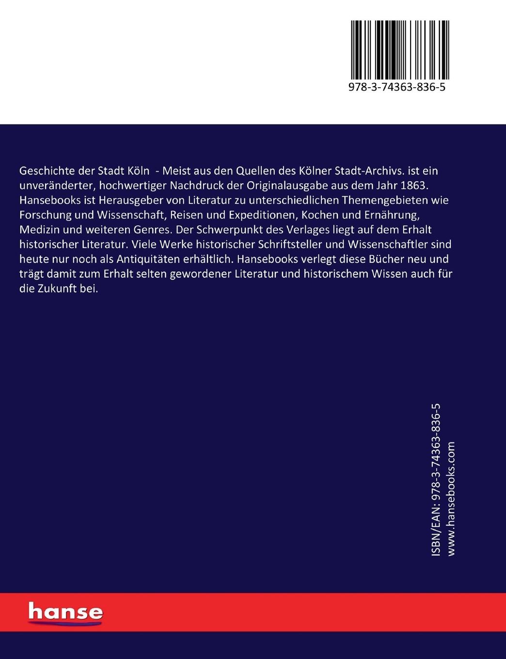 Rückseitencover Geschichte der Stadt Köln