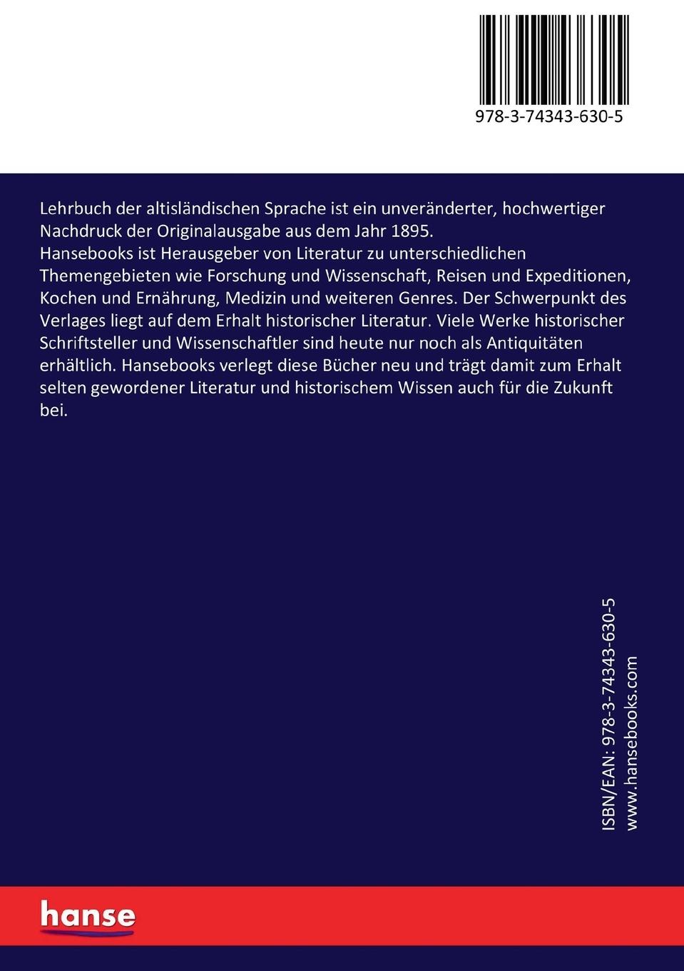 Rückseitencover Lehrbuch der altisländischen Sprache